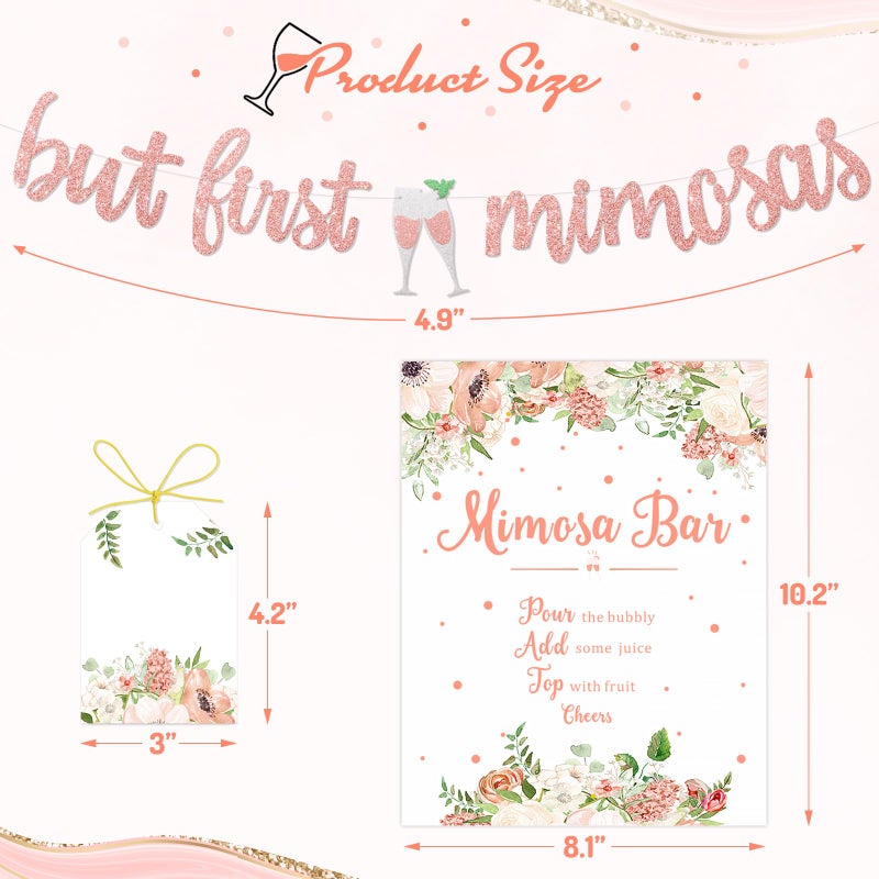 Faisichocalato Mimosa Bar Sign, But First Mimosas Banner, Boho Floral Wedding & Bridal Shower Decor, Rustic Party Sign for Mimosas & Celebrations - Image 2